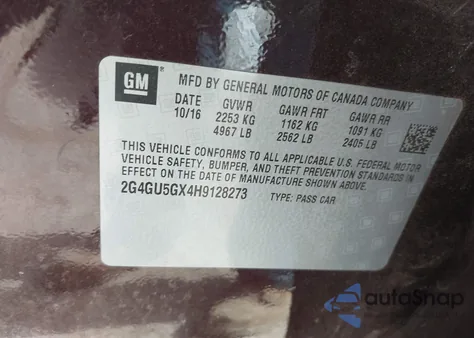 2017 Buick Regal Turbo Gs z USA, uszkodzony, nr VIN 2G4GU5GX4H9128273